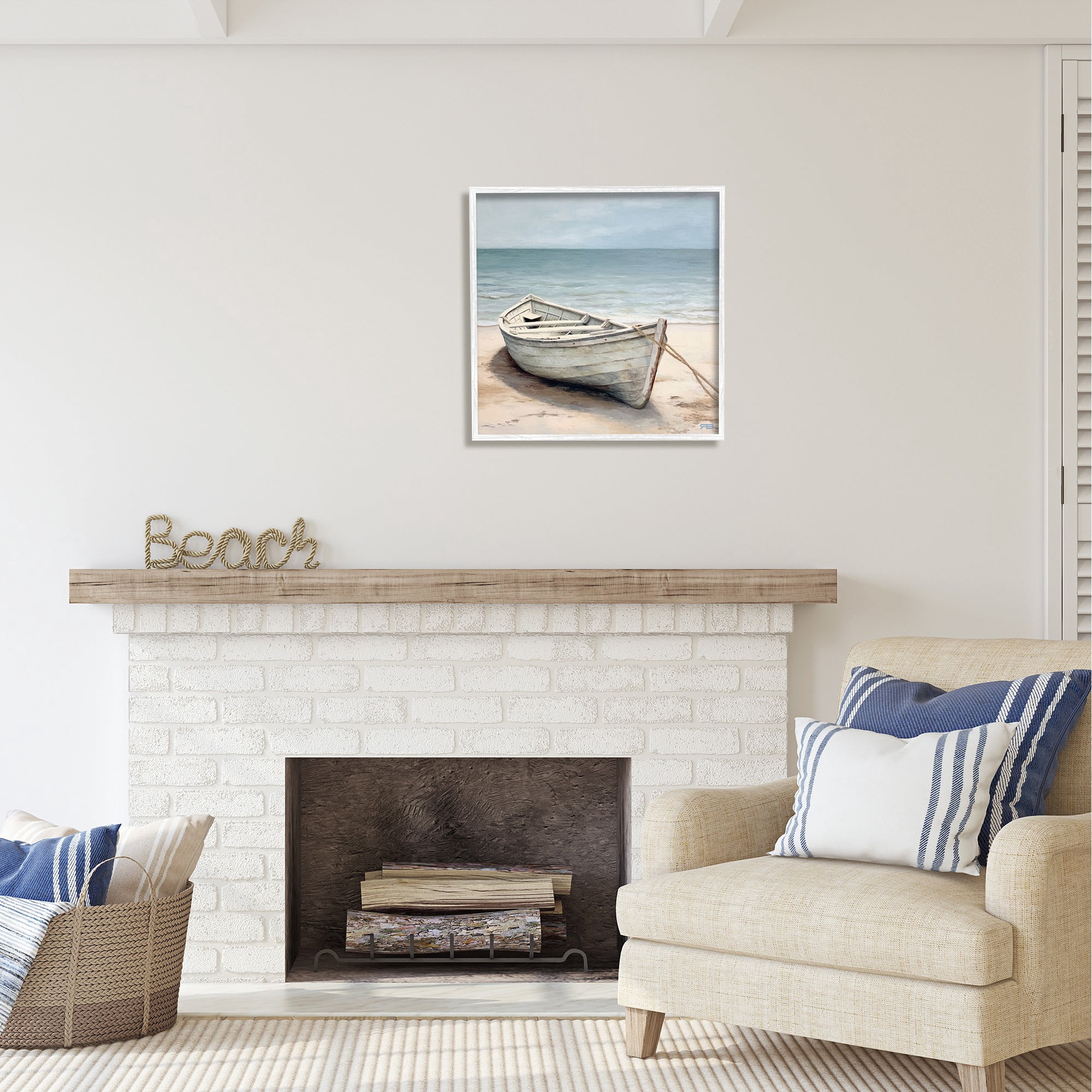 Stupell Industries Subtle Boat Docked Transportation Painting White Framed Art Print Wall Art, 24 x 24