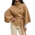thumbnail image 2 of Ponchos con Mangas de Murciélago para Mujer, Abrigo Tipo Capa con Botones y Cinturón, Abrigo Corto de Invierno Caqui XL, 2 of 7
