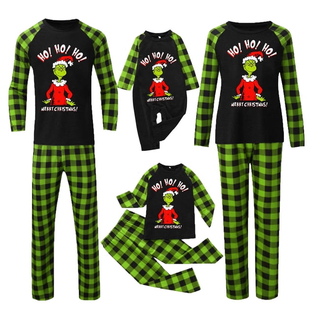 Conjuntos de pijamas navideños familiares a juego Grinch 2024, pijama de Grinch con parte superior y pantalones de pijama a cuadros, pijama de Grinch para niños y adultos para la familia, 6 Años