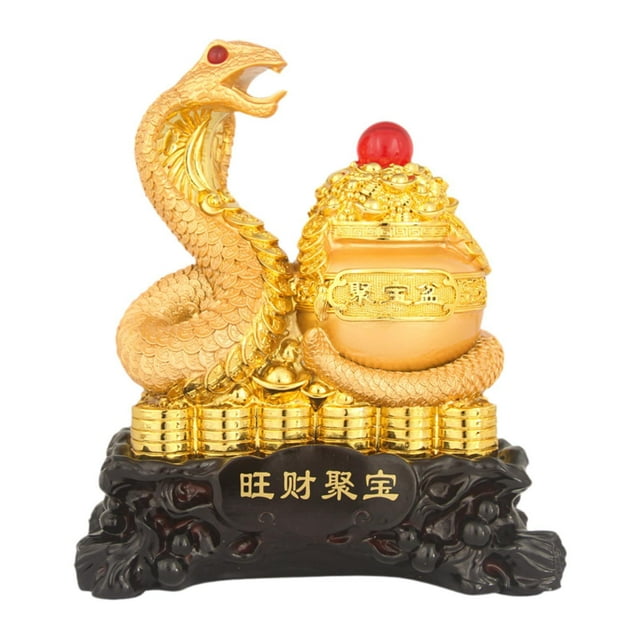 Figura de serpiente de resina de Año Nuevo chino, escultura de color dorado hecha a mano Feng Shui Talla L