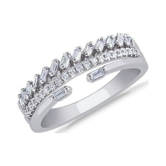 0.60 Ct Excellent Round and Baguette Real Diamond Unique Designer Eternity Band for Wedding Solid 14K White Gold Size 7