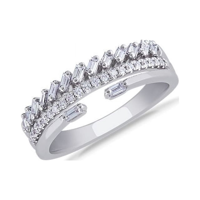 0.60 Carat Excellent Round and Baguette Cut Real Diamond New Design Eternity Band for Wedding Solid 18K White Gold Size 11