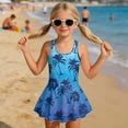thumbnail image 3 of Uourmeti Tropical Palm Tree Print Girls' One Piece Swim Dress - Quick Dry Skirted Bathing Suit for Beach & Pool, Soft Stretchy Swimwear for Kids 3-13 Years, 3 of 8