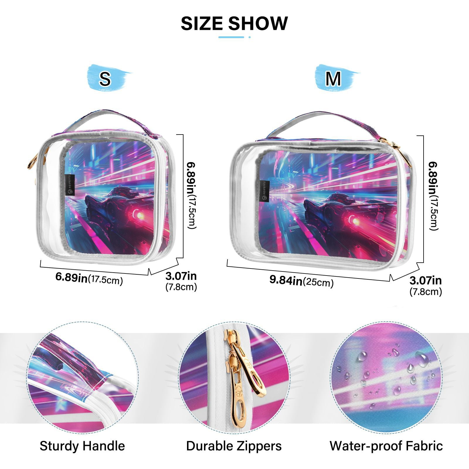 Clear Makeup Bags with Handle Large Opening 2 Pack Set Toiletry Bag Quart Size Bag, for Women Man Traveling Travel Essentials, Toiletries and Other. Neon Racing