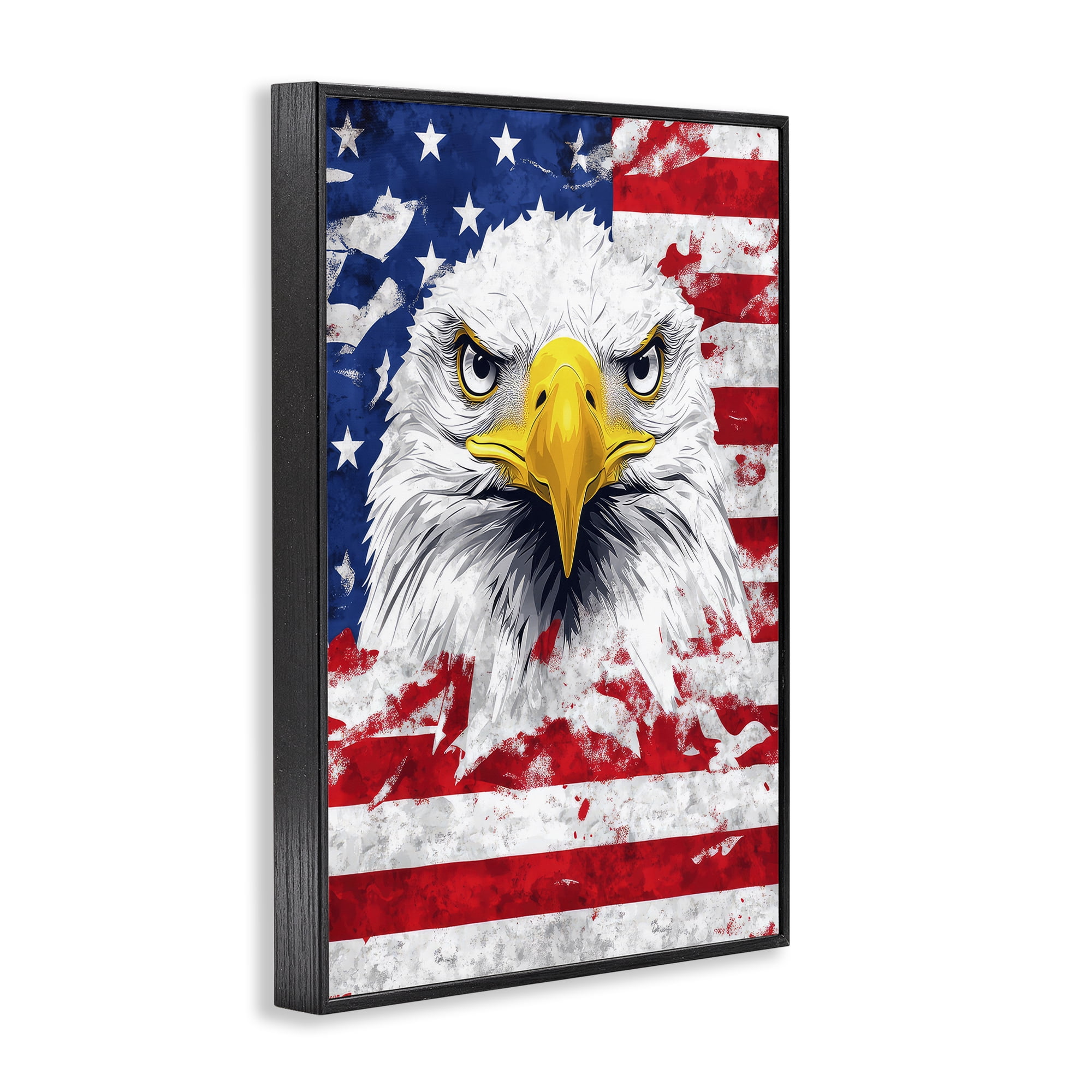 Stupell Industries Patriotic Bald Eagle Flag Black Framed Giclee Art, design by The Wands Want