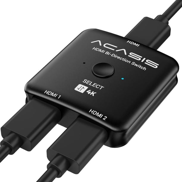 Acasis Combo de Interruptor/divisor HDMI de 2 Puertos 8K 60Hz (2 en 1 Salidas) - Selector Bidireccional HDMI 2.0 para Monitores y TVs, Carcasa ABS Compacta