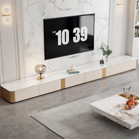 Modern Entertainment Center with Storage, 142" Extra Large TV Stand for Living Room with Sintered Stone, Floor TV Console Modular Media Console for 75 Inch TVs