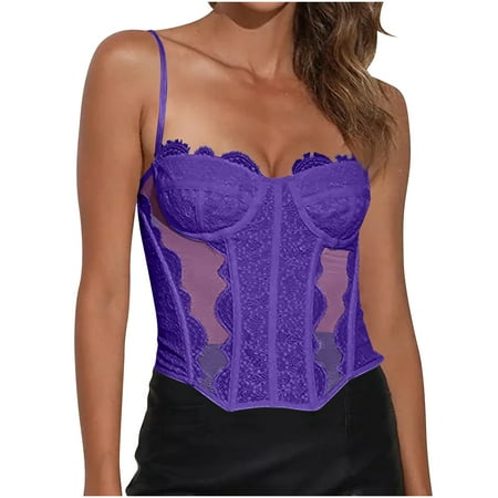 Oplxuo Sexy Floral Lace Corset Tops for Women Sheer Mesh Spaghetti Strap Cami Vest Going Out Party Club Shirts
