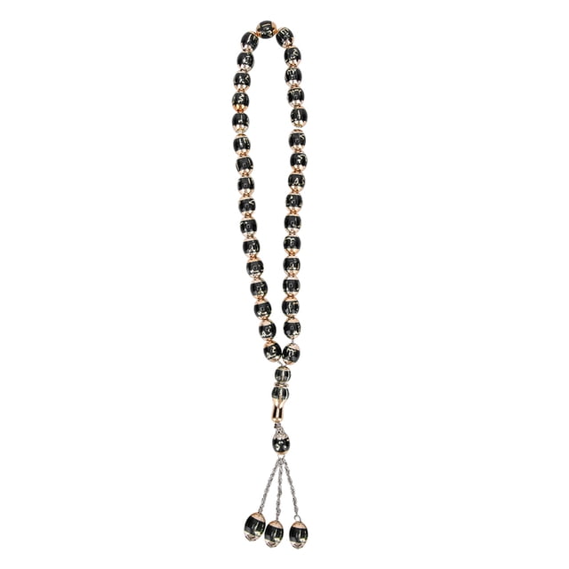 Rosario musulmán unisex de resina con cuentas redondas con palabras, accesorio para adoración, color negro