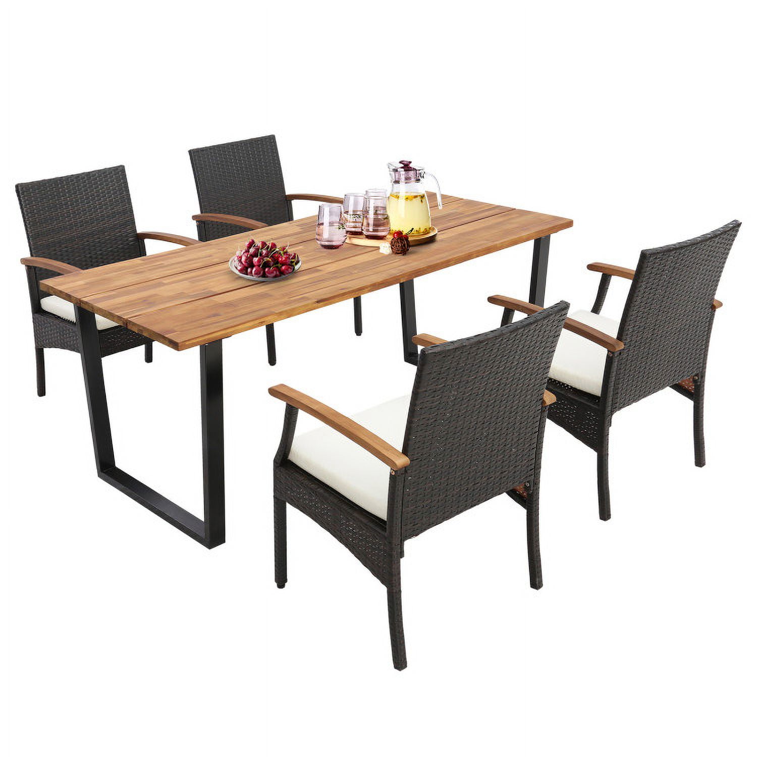 Aimee Lii 5 Pieces Patio Wicker Chair and Dining Table Set with 2 Inch Umbrella Hole, Outdoor Patio Furniture