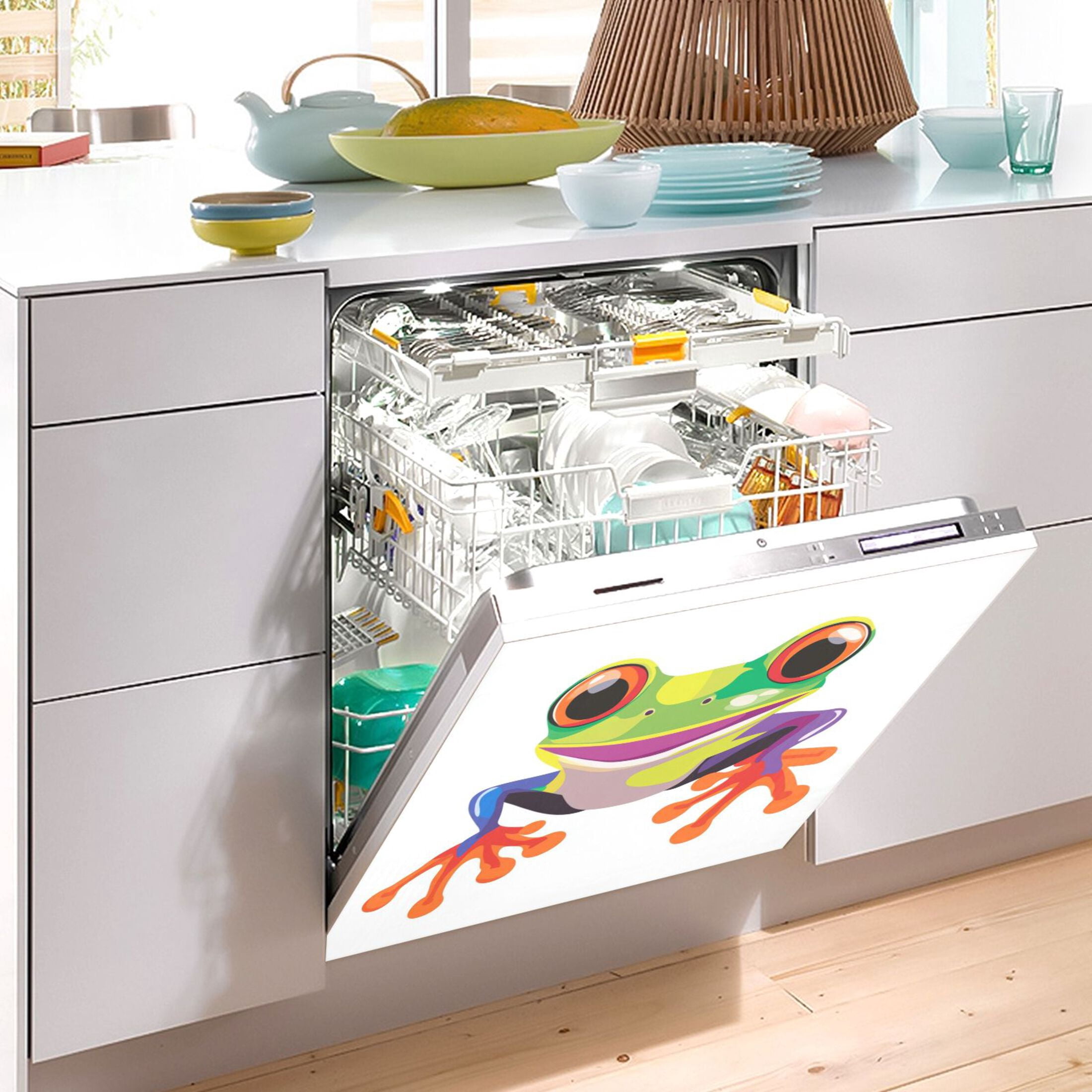 Dishwasher Magnetic Sticker 23x26 Inch Refrigerator Magnetic Sticker Washing Machine Magnetic Sticker Kitchen Panel Magnetic Sticker Home Decor Cartoon Cute Frog