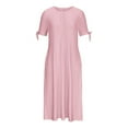 thumbnail image 3 of Moxiu Womens Eyelet Casual Summer Dress Crewneck Boho Embroidery Maxi Dresses Pleated Long Dress Vacation Dresses 2025 Pink,S, 3 of 4