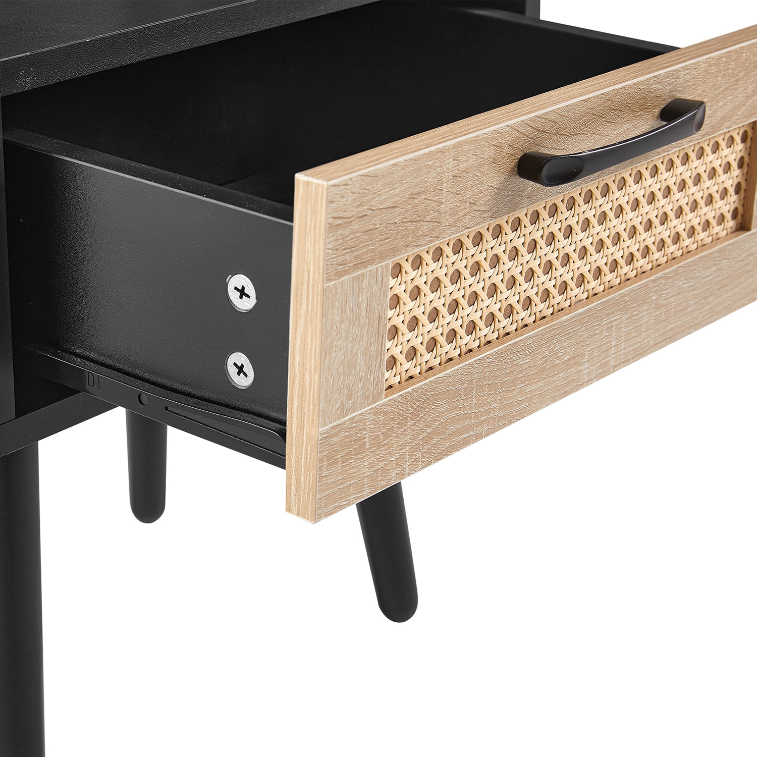 Kadyn 15.75" Rattan End Table, Modern Nightstand with Drawer And Solid Wood Legs, Wood Bedside Table for Living Roon, Bedroom, Black Kadyn 15.75" Rattan End Table, Modern Nightstand with Drawer And Solid Wood Legs, Wood Bedside Table for Living Roon, Bedroom, Black