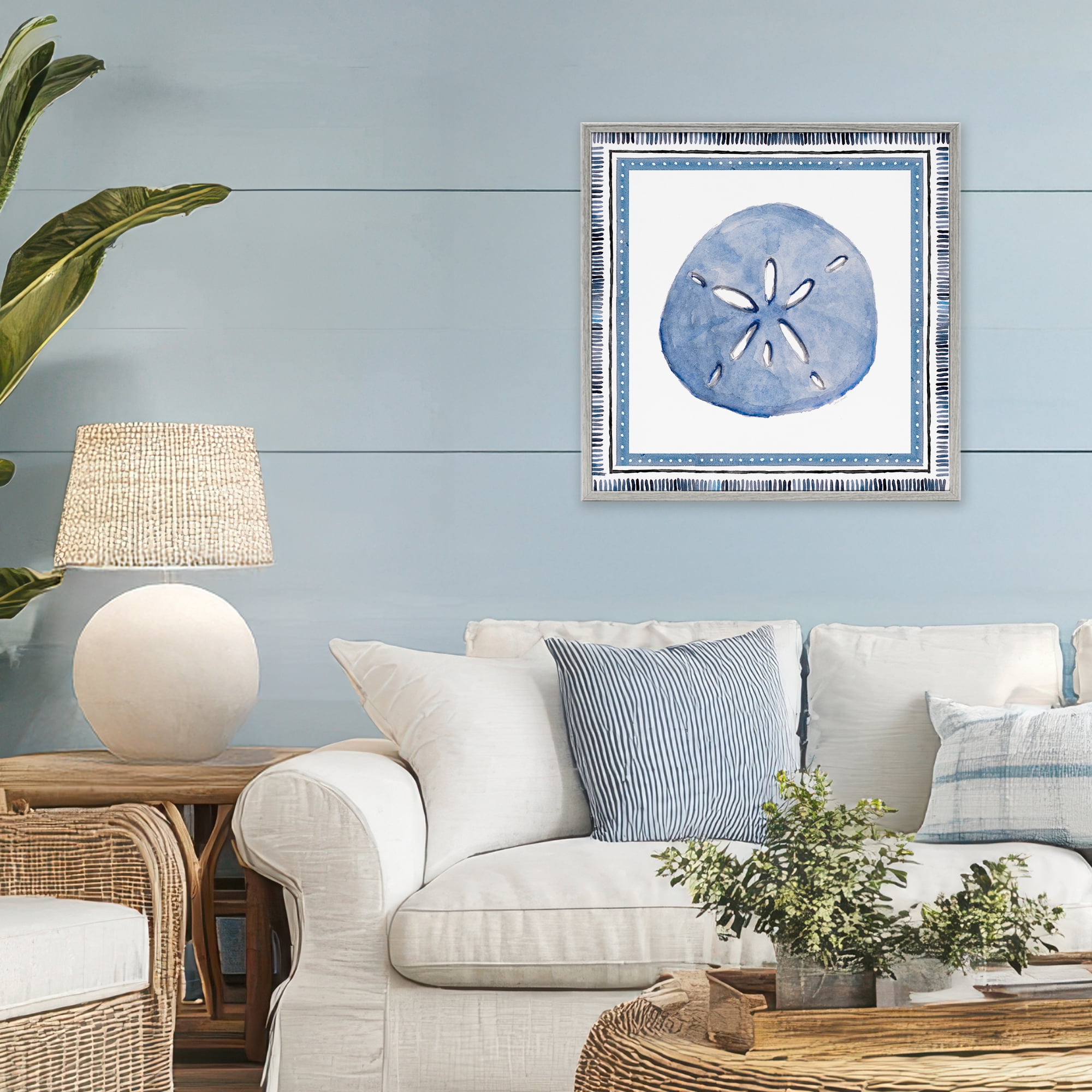 Stupell Industries Blue Bordered Sand Dollar Gray Framed Giclee Art, design by Lanie Loreth