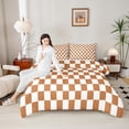 thumbnail image 4 of Castle Fairy Geometric Grid Plaid Full Size Comforter Sets 3-Piece for Kids Children Teens,Vintage Aesthetic Bedding Comforter Set,Orange White Lightweight Bedding Sets,Microfiber Bedroom Decor, 4 of 8