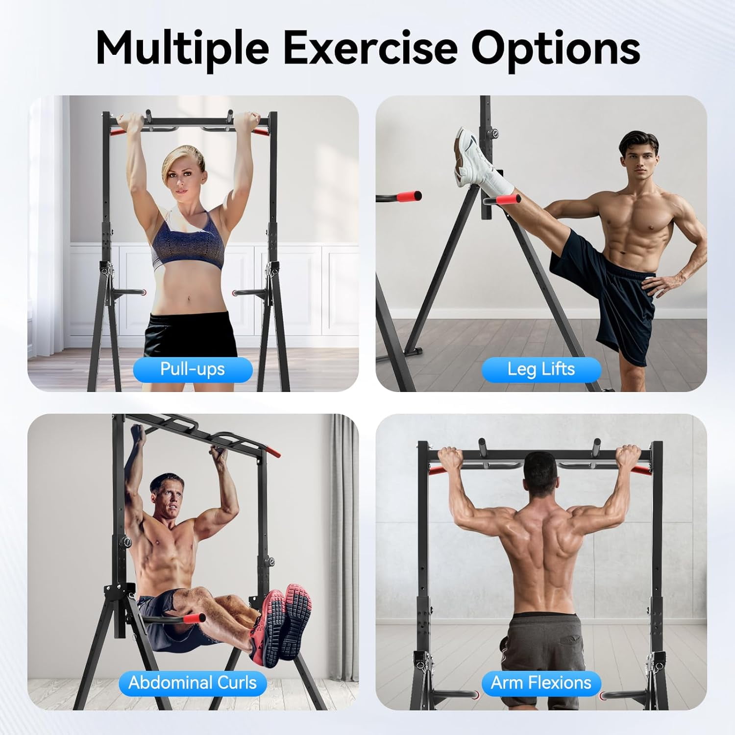 Foldable Power Tower Pull Up Bar and Dip Station Height Adjustable Pull Up Bar Strength Training Fitness Workout Equipment Free Standing Power Tower Rack for Home Gym