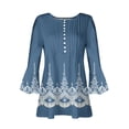 thumbnail image 3 of AOOCHASLIY Spring/Fall Women's Trendy Loose-Fit 3/4-Sleeves V-Neck Printed Blouse Casual Fashion Shirt Tops, 3 of 5