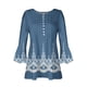 thumbnail image 4 of ICHUANYI Clearance Women's Casual Trumpet 3/4 Sleeve Printed Buttoned Basic Ruched Tops Pleated T-shirts Blouses(Navy, XXL) ICHUANYI WER2023081109558, 4 of 5