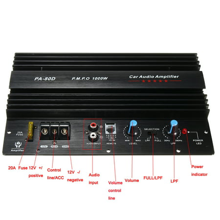 10'' Powerful 1000W 12V 4ohm 1CH Mono Car Audio High Power Amplifier Board Bass Subwoofer Amp Connect For Speaker / CD