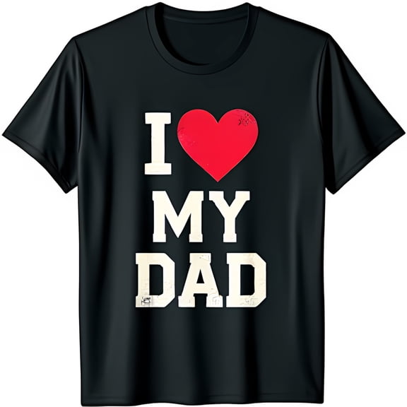 I Love My Dad Black T-Shirt with Red Heart Graphic Short Sleeve Neck