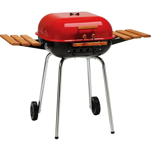 Meco Americana Charcoal BBQ Grill with Adjustable Cooking Grate and Side Table