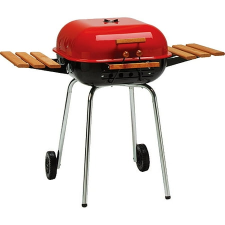 Meco Americana 21-inch, Charcoal BBQ Grill, with Adjustable Cooking Grate and 2 Composite-Wood Folding Side Tables,