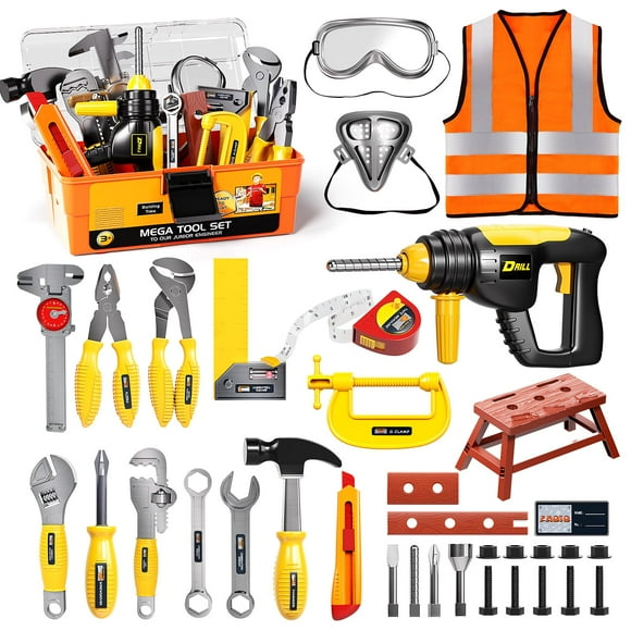 Deejoy Tool Set with Tool Box & Electronic Toy Drill, Kids Tool Set,Toddler Tool Set,Tool Set Toys for Kids,Construction Toys,Kids Tool Box,Kids Drill Set, Toys for 3 4 5 6 7 Year Old
