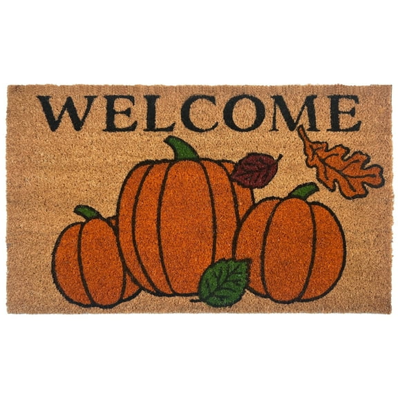Kate Aurora Fall Autumn Foliage & Pumpkins Bristled Outdoor All Season Welcome Mat - 18"x30"