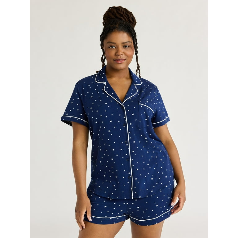 Joyspun Women's Cotton Blend Notch Collar Top and Shorts Pajama Set,  2-Piece, Sizes S to 4X - Walmart.com