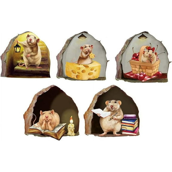 3D Mouse Hole Wall Sticker Mouse Reading Book Wall Decal Mouse Theme PVC Wall Decoration Stickers Mouse Wall Decal Mouse Wall Stickers & Murals for Living Room Bedroom 19.7x12.6 Inch DIY