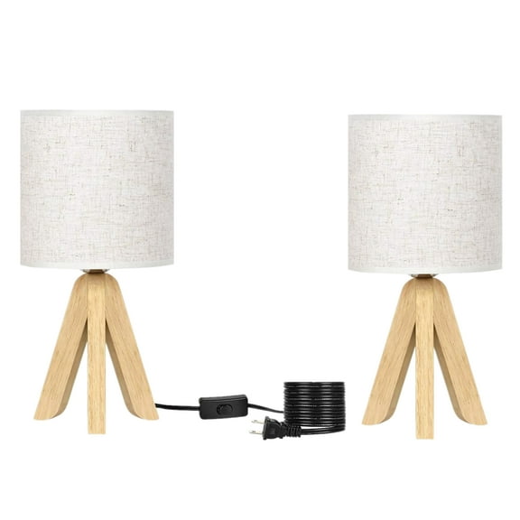 Oumilen 2 Pack Modern Wood Tripod Brown Nightstand Lamps