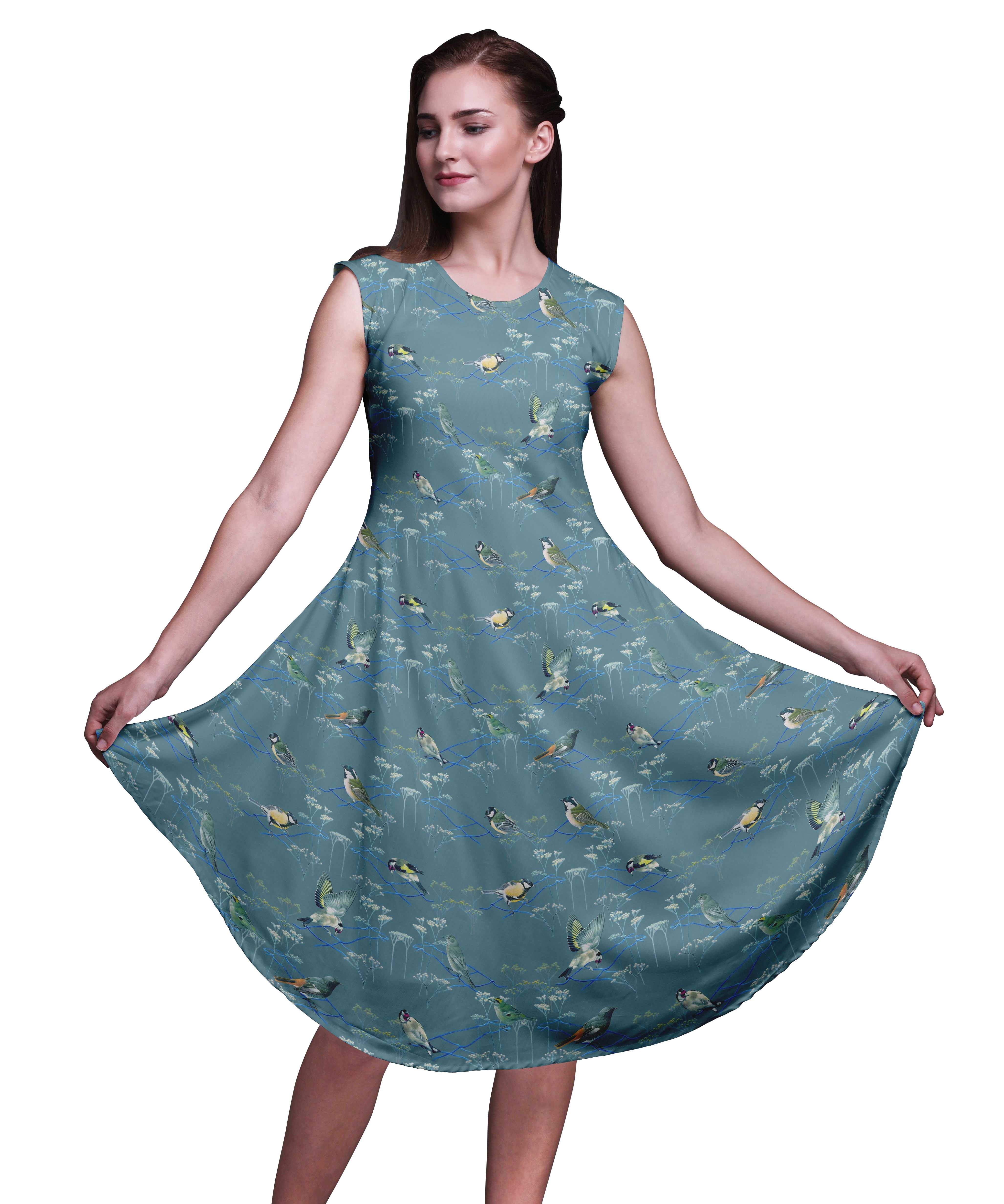 Bixox Humming Bird Print Women's Sleeveless A-Line Dress With Pockets Casual Knee Length Tank Dress For Summer Xx Large