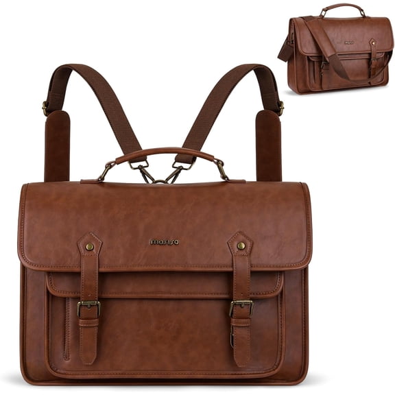 MOSISO 15.6" Laptop Bag, PU Leather Backpack Briefcase, Waterproof Messenger Bag with Compartments for 15–16" Laptops, Work Travel