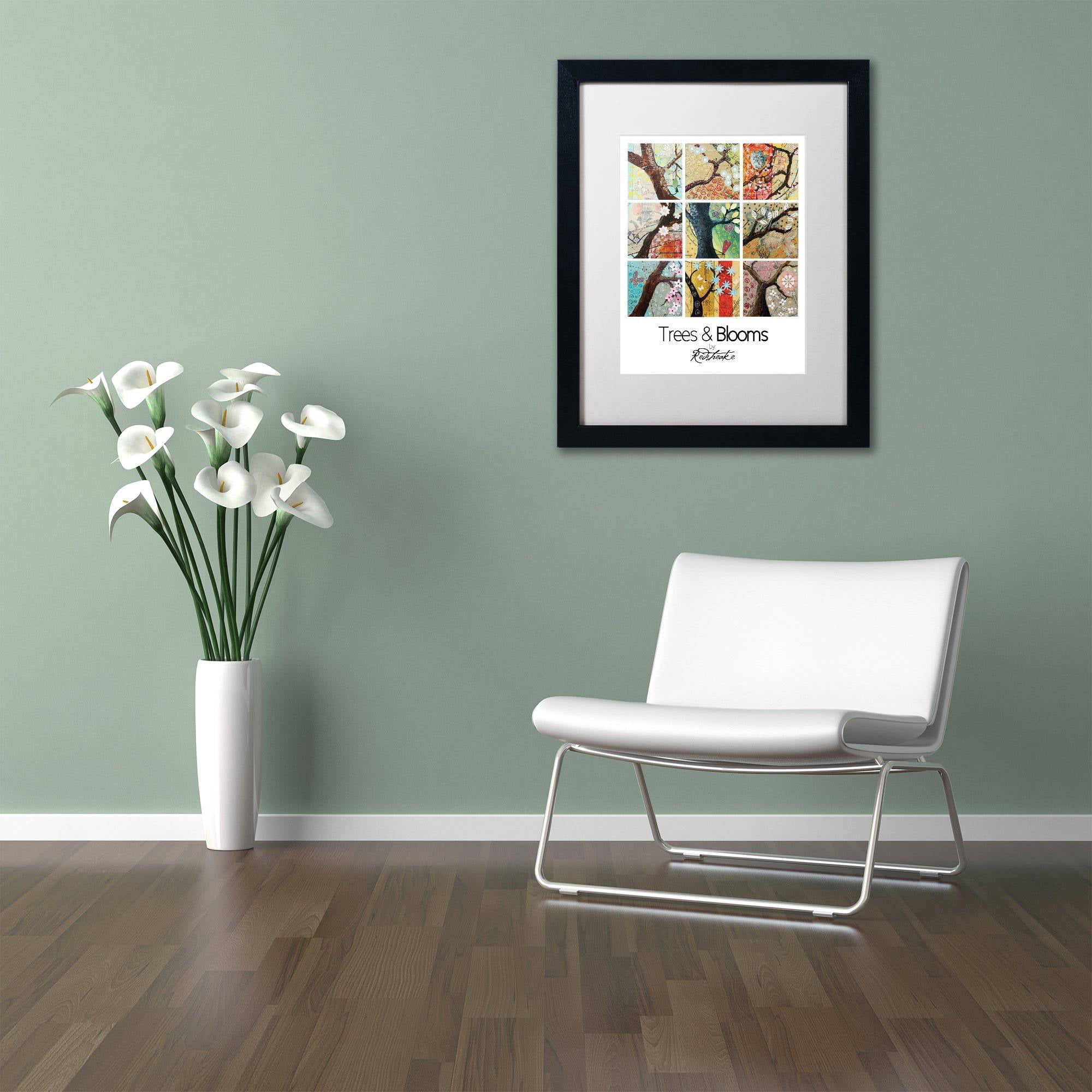Trademark Fine Art "Trees and Blooms" Canvas Art by Jennifer Redstreake White Matte, Black Frame