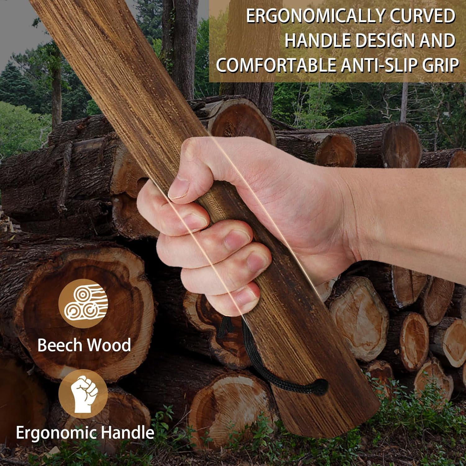 DWFKHT 15.7"  Hatchet Axe, Camping Hatchet with Sheath, Beech Handle for Wood Chopping and Outdoor Survival