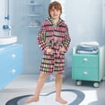 thumbnail image 5 of FORMRS Niños Bathrobe Unisex Hooded Robe Soft Plush Pajamas Sleepwear, Size 2-3T, Colorful Block Pattern, 5 of 7