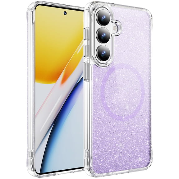 ELEHOLD Magnetic Case for Samsung Galaxy S26, Glitter Sparkly Transparent Shockproof Protective Cover,Purple