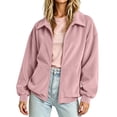 thumbnail image 4 of Horkkom Zip Up Jackets for Women Long Sleeve Solid Color Corduroy Jacket Casual Loose Collared Jacket with Pockets L, 4 of 9