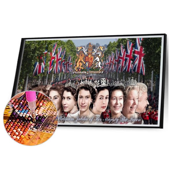 Cuadros Decorativos Kits de pintura de diamantes para bricolaje taladro redondo completo cuadro de mosaico de la Reina Isabel II arte Tmvgtek embutido en tela