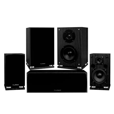 Fluance Elite Series Compact Surround Sound Home Theater 5.0 Channel Speaker System including Two-way Bookshelf, Center Channel, and Rear Surround Speakers - Black Ash