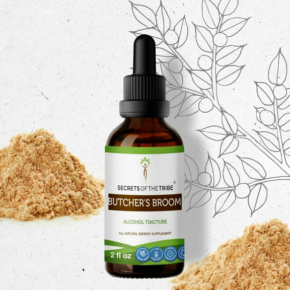 Butcher's Broom Tincture Alcohol Extract, Organic Butcher's Broom (Ruscus aculeatus) Dried Root 2 oz