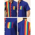thumbnail image 6 of MODA NOVA Big & Tall Men's Summer Hawaiian Stripe Patchwork Button Down Shirt Rainbow Blue XLT, 6 of 6