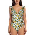 thumbnail image 2 of Yiaed Bees and Flower Print Women's Ruffled One Piece Swimsuit V Neck Swimwear Slimming Monokini for Woman-Medium, 2 of 8