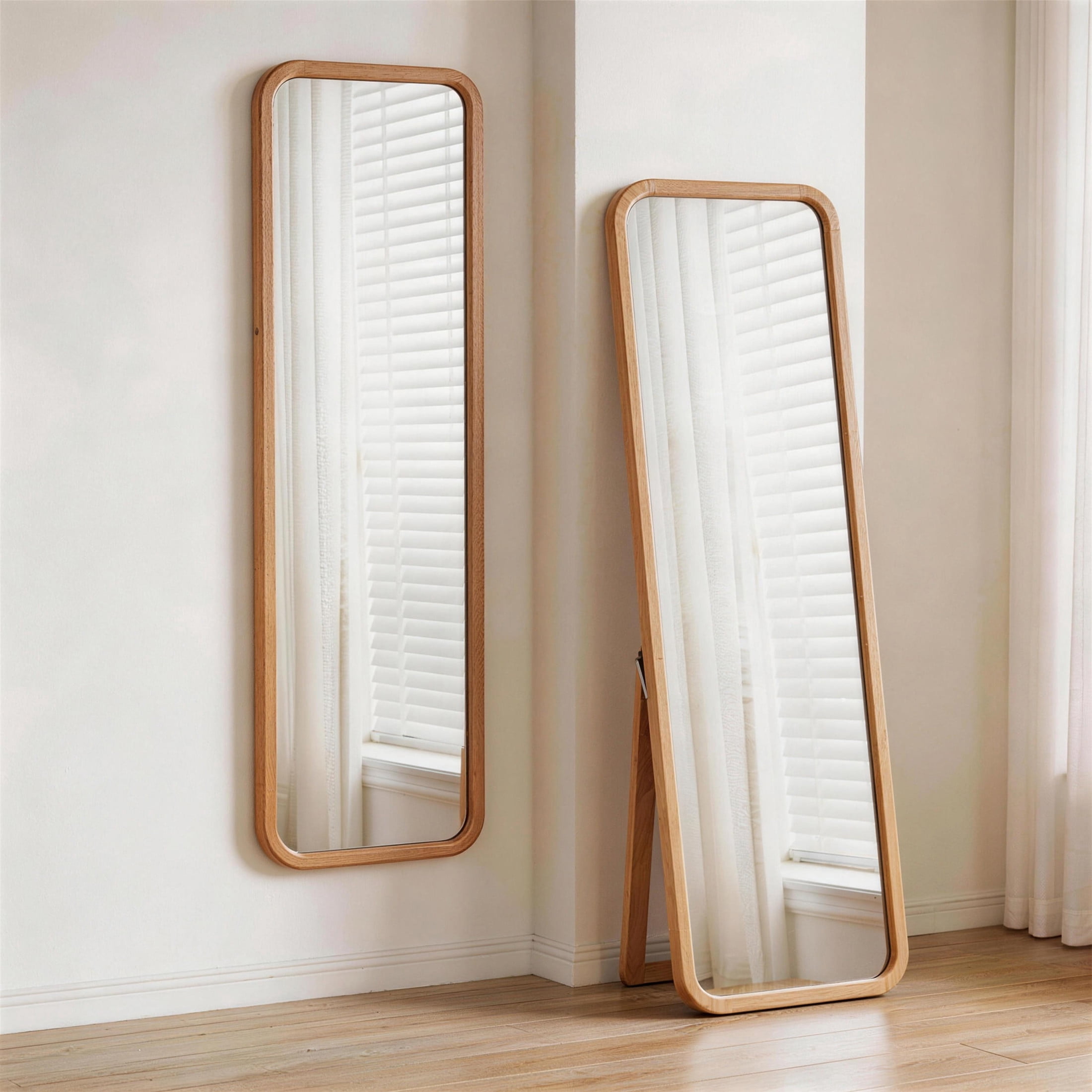 Noble House 63" Full Length Mirror, Solid Beech Wood Frame Freestanding Floor Mirror, Natural