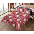 thumbnail image 4 of Ambesonne Rose Pattern Fitted & Flat Sheet with Sham 3 Pcs Set, Aquarelle Flower Leafy, Twin, Dark Coral Laurel Green, 4 of 5