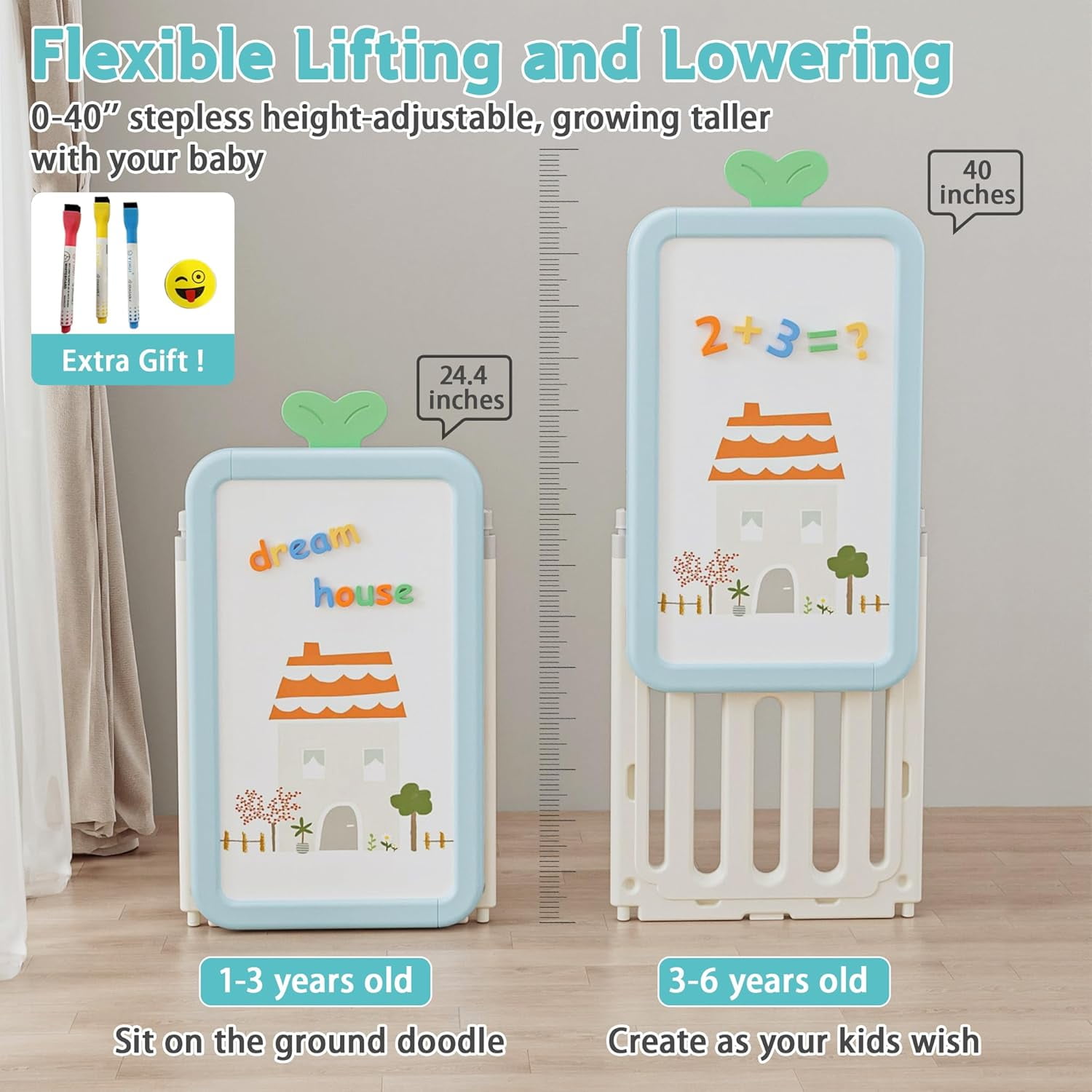 Kids Toy Storage Organizer with 3-Tier Bookshelf, NEORIVER Collapsible, 87.4W x 12.6D x 35.8H", with Removable Bins, Drawing Board & 3 Brushes