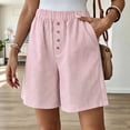 thumbnail image 5 of Cagogo Womens Striped Elastic Waist Shorts Plus Size Cotton Linen Loose Casual Flowy Summer Beach Travel Lounge Shorts with Pockets Comfy Clothing, Red S, 5 of 8