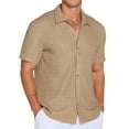 thumbnail image 2 of QDG Mens Casual Button Down Shirts Short Sleeve Summer Beach Shirts Crochet Guayabera Shirts Hollow Out Tops Khaki S, 2 of 10