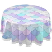 SKYSONIC 60" Rainbow Scales Round Tablecloth Multicolor Table Cloth Cover Mat Washable Polyester Home Decorative for Dining Wedding Holiday Party