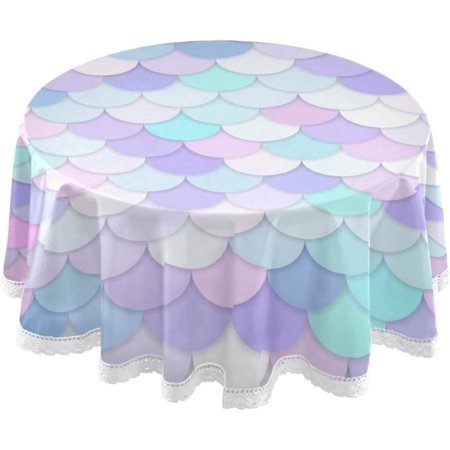 SKYSONIC 60" Rainbow Scales Round Tablecloth Multicolor Table Cloth Cover Mat Washable Polyester Home Decorative for Dining Wedding Holiday Party